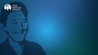 Dunkelblaue Grafik mit Porträt einer Frau und dem Logo Girls’ Day – Mädchen-Zukunftstag.
